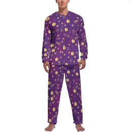 Men's Sleepwear Gold Dot Pyjamas Spring Purple Swirl Aesthetic Men 2 Pieces Custom Long Sleeve Cute Pyjama Sets