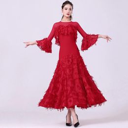 Stage Wear Red Ballroom Dance Dress Women Competition Waltz Tango Party Clothes 2023 Elegant Modern Performance Costume Dancewear