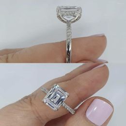 Cluster Rings Eternal 925 Sterling Silver Ring Finger Emerald Cut Created Diamond Wedding Engagement White Topaz For Women Jewellery