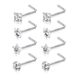 Dental Grills 8pcs 20G 925 sterling silver Nose Rings Studs for Women m Assorted Shapes CZ zircon Piercing Jewellery set Wholesale 230906