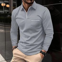 Men's Casual Shirts Polo Shirt Men Spring And Autumn Chest Pocket Sports Long Sleeve Lapel T-shirt Top