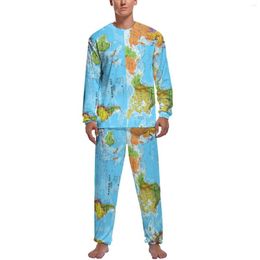 Men's Sleepwear Pyjamas Spring Vintage Print Casual Man 2 Pieces Custom Long-Sleeve Warm Pyjama Sets