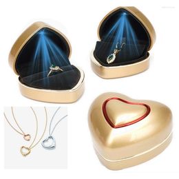 Jewelry Pouches Heart-shaped LED Light Wedding Ring Box Engagement Rings Necklace Earrings Pendants Display For Case Holder