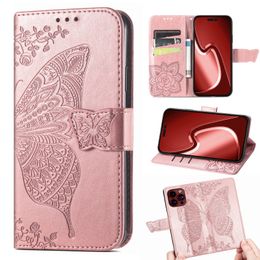 3D Imprint Butterfly Wallet Leather Cases for iPhone 15 Pro Max 14 13 12 11 XR XS X 8 7 Card Holder Flip Stand Embossed Flower Phone Cover Conque