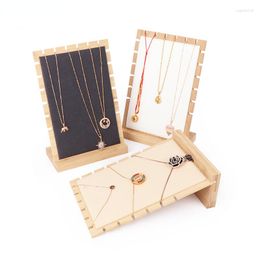 Jewelry Pouches Wood Necklace Display Stand Bracelet Holder Racks For Women Desktop Storage Bamboo Shelf Store