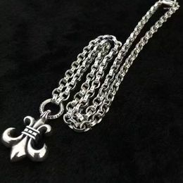 Chains Netizen Handsome Pure Silver Long Necklace Pendant Punk Thai Children's Military Flower Chain Men's And