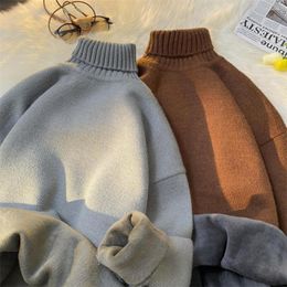 Men's Sweaters Winter Fleece Warm Turtleneck Sweater Knitted Pullovers Knitwear Thicken Men Casual Jumper Slim Fit Pure