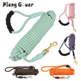 Dog Collars Leashes 5M/10M Dog Leashes Long Pet Leash Puppy Walk Training Round Rope For Small Medium Big Dog with Foam Handle 230906
