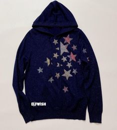 Women's Sweaters Woman Cashmere Lurex Hooded Sweater Front Colourful Strass Stars Fashion Knit Hoodies Long Sleeves Rhinestone Detail