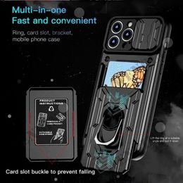 Cell Phone Case For iPhone 15 14 13 Pro Max XR X 8 7 Plus SE Slide Stand Ring 360 Magnetic Camera Military Grade Card Slot Cover