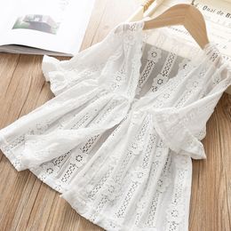 Jackets Girls White Blouse Cardigan Kids Thin Outwear Summer For Girl Lace Hollow Sun Protection Shirt Fashion Clothes 4-13y Jacket 230906