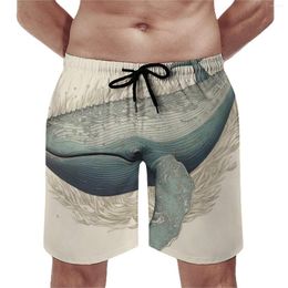 Men's Shorts Summer Board Whale Sportswear Cartoon Gouache Custom Beach Hawaii Quick Dry Swimming Trunks Plus Size 3XL