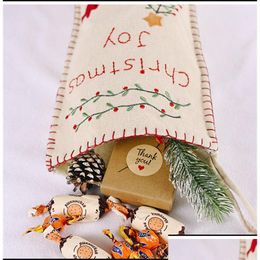 Christmas Decorations Burlap Embroidery Socks 46X18Cm Kids Gift Candy Bag Santa Snowman Design Xmas Decorative Stocking Gge1703 Drop D Dhfkm