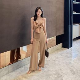 Women's Two Piece Pants 2023 Summer Women For Wedding Party Elegant 2 Set Spaghetti Strap Tops With Bow And Wide Legging Pant Woman