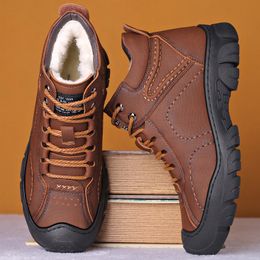 Boots Winter Hiking Shoes Men Snow Boots Waterproof Plush Warm Leather Rubber Boots High Quality Outdoor Men Cotton Shoes Sneakers 230907