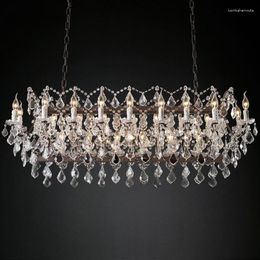 Chandeliers LED Pendant Lamps Crystal Rectangular Modern Retro Candle Rustic Black Living Room Lights Lustres