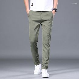 Men's Pants 2023 Summer Cool Ice Silk Fabric Thin Straight Slim Fit Casual Comfortabel Soft Ealstic Trousers Male Green