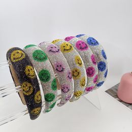 3.2cm wide sponge fabric smiling face headband set with diamonds hair accessories headband for Women
