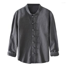 Men's Casual Shirts Vintage Men Traditional Chinesel Long Sleeve Button Up Thin Breathable Cotton Linen Mandarin Collar Tang Tops