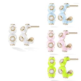 Hoop Earrings Cute Geometric Round Colored Enamel CZ For Women Pink Blue Green White 2023 Trending Fashion Aretes De Mujer Aros