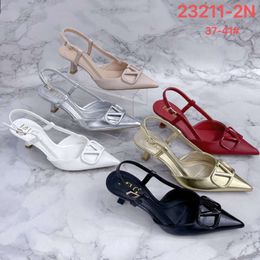 Valentine shoe Designer shoes Pointed Back Hollow Thin Heels Sexy Metal Diamond Buckle High Heel Sandals Women heel FZO1L