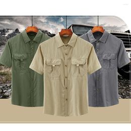 Men's Casual Shirts 2023 Summer Cotton Military Loose Thin Men Shirt Single Breasted Cargo Short Sleeve Mens Blouse M-4XL