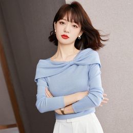 Women's Sweaters Blue Bow Long Sleeved Korean Style Fashion Pullovers For Ladies Autumn Winter 2023 Clothes Women Sweater Tops Blouse