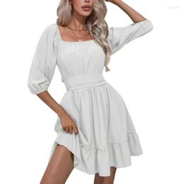 Casual Dresses Womens Tie Back Off Shoulder Ruffle Short Sleeve Mini Dress A-line