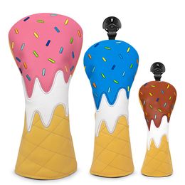 Other Golf Products Golf Headcovers Ice Cream Embroidery Golf Driver Head Cover Embroidery Premium Leather Driver Fairway Wood Hybrid with Number 230907