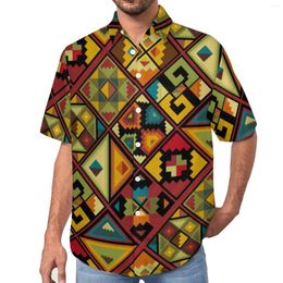 Men's Casual Shirts African Style Colourful Geometry Beach Shirt Hawaiian Retro Blouses Male Printed Plus Size 4XL