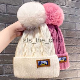 Beanie/Skull Caps Women Hat High Quality Add Fur Lined Pompoms Winter Hat Stylish Wool Beanie Hats For Women Warm Thick Streetwear Knitted Cap x0907