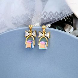 Dangle Earrings OL Office Zircon Earring Style Simple Cute Square Colourful Glass Bowknot Drop For Women Fashion Jewellery Wholesale