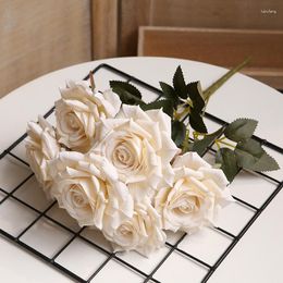 Decorative Flowers Artificial Multi-layer Red Roses Bouquet Silk Fake Green Plant Simulation Flower White Rose Shopping Mall Decoration