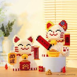 Blocks Neko Diamond Building Block Lucky Cat Welcoming Money Rich Cat Connexion Figure Toy For New Year Gift R230907