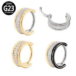 Labret Lip Piercing Jewellery Conch Jewellery Nose Ring G23 tworow Zircon Septum Clicker Daith EarringsHoop Ear Cartilage Tragus Helix Body 230906