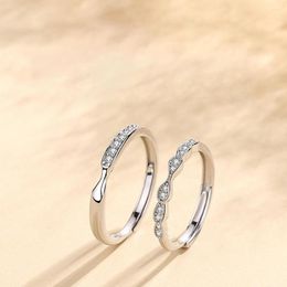 Cluster Rings Couple Lover Engagement For Women Men Sterling Silver Ring With Zircon Korean Style Jewelry Wedding
