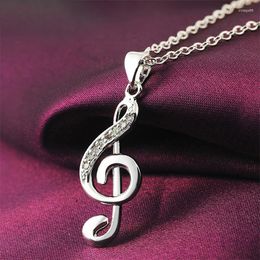 Chains 925 Sterling Silver Music Pendant Necklace Note Stone Inlaid Ladies Goddess Gift Charm Fashion Jewelry