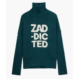 Maglioni femminili Zadig Voltaire maglioni a maglia Zv Ladies Knitwear Letter English Letter High Like 100 Wool Wool Collar Coller Knitwear Girl Girl