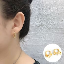 Dangle Earrings 925 Sterling Silver Gold Moon For Women Girl Fashion Smooth Star Versatile Jewellery Birthday Gift Drop