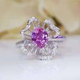 Cluster Rings SFL2023 Blue Sapphire Ring 1.17ct Real Pure 18K Natural Padparadscha Pink Gemstone Diamonds Stone Female