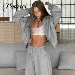 Women's Two Piece Pants PATAXEI Suit Fashion Hooded Zippered Placket Sweater Casual Solid Colour Pencil Trousers 2 Sets Women Outfits 230906