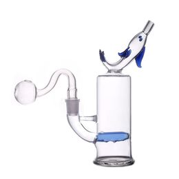 Unique Dolphin Lip Glass Bongs Oil Burner Pipe Hookahs Inline Toro Showerhead Perc Water Pipes 14mm Joint Oil Rigs Ash Catcher Bong with Male Glass Oil Burner Pipe 1pcs