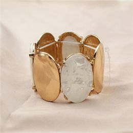 Charm Bracelets Arrival Fashion Punk Smooth Shinning Gold Colour Alloy Oval Bracelet For Women Big Stone Elastic Bangle Hand Jewellery Gift