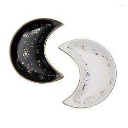 Decorative Figurines Moon Shape Ceramic Jewelry Dish Ring Holder Trinket Tray For Bathroom