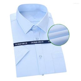 Men's Dress Shirts Cotton Business Men Shirt Short Sleeve Summer Solid Man Office Work Formal With Chest Pocket