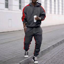 Men's Tracksuits Set ONeck Daily Drawstring Casual Hoodie Polyester Cotton Top Colour Block Sweater Sports Pants