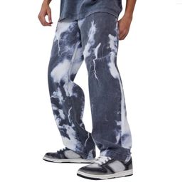 Men's Jeans Summer Tie-Dye Denim Pants Printed Casual Trousers High Street Loose Cargo Fahsion Soft Clothing