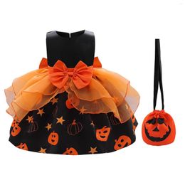 Girl Dresses Kid Girls Dress With Pumpkin Shoulder Bag Halloween Print Bow Children Place For Toddler Wedding