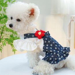 Dog Apparel Beautiful Pet Dress With Three-dimensional Flowers Stylish Floral Print Elegant Cat Princess For Everyday Small