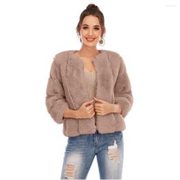 Women's Fur Autumn Winter Short Women Faux Coat O-Neck Fashion In Thick Female Top Warm Luxury Patchwork Outfits